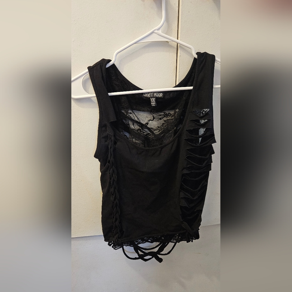 Current Mood Black Shredded Tank Top.